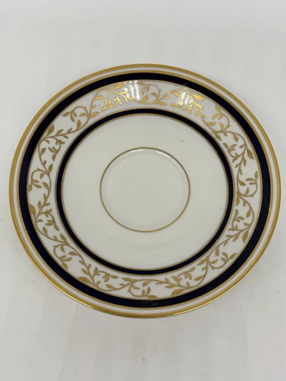 Vintage German Reichenbach Cobalt 24k Gold Leaf & Vine Overlay Teacup Saucer